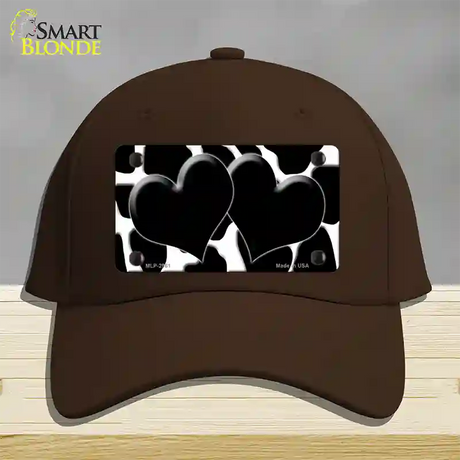 Black White Giraffe Black Centered Hearts Novelty License Plate Hat Cotton / Dark Brown