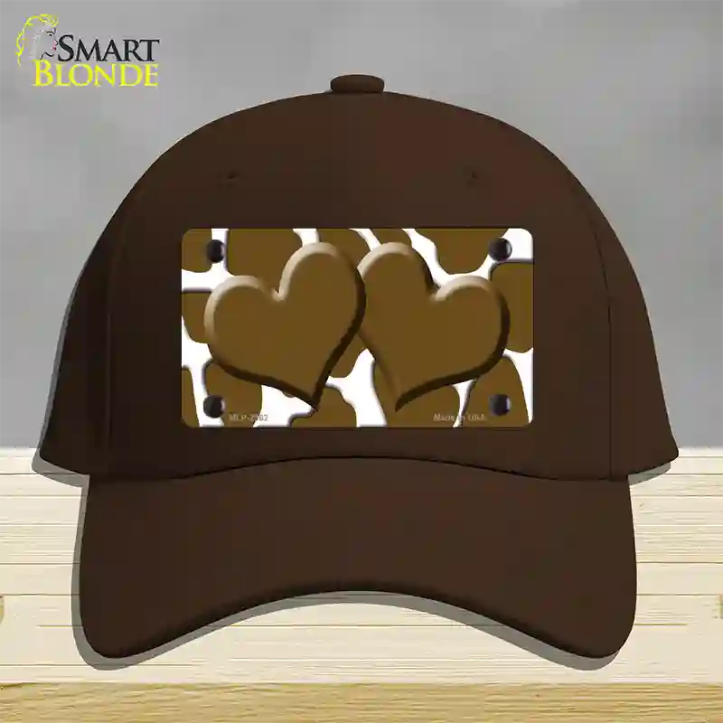 Brown White Giraffe Brown Centered Hearts Novelty License Plate Hat Cotton / Dark Brown