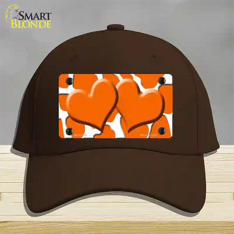 Orange White Giraffe Orange Centered Hearts Novelty License Plate Hat Cotton / Dark Brown