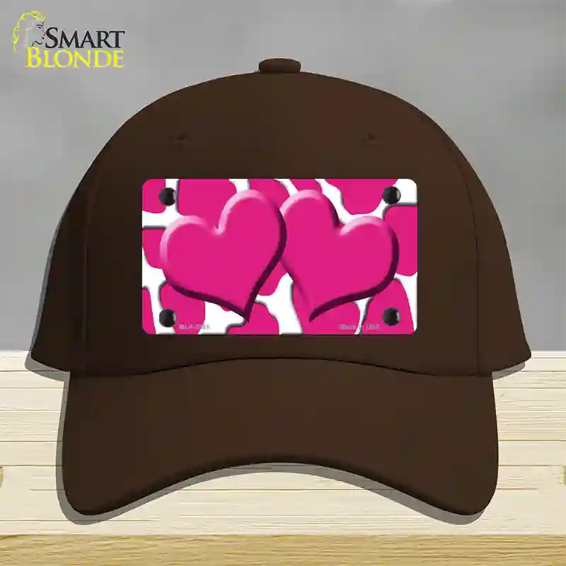 Pink White Giraffe Pink Centered Hearts Novelty License Plate Hat Cotton / Dark Brown