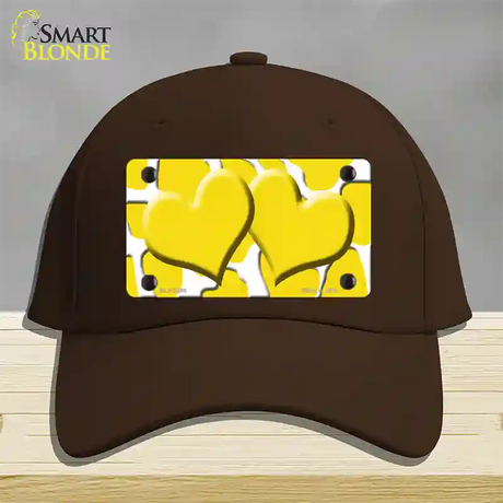 Yellow White Giraffe Yellow Centered Hearts Novelty License Plate Hat Cotton / Dark Brown