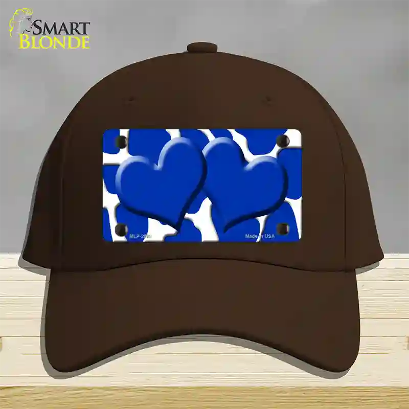 Blue White Giraffe Blue Centered Hearts Novelty License Plate Hat Cotton / Dark Brown