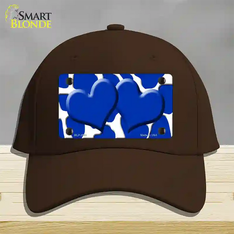 Blue White Giraffe Blue Centered Hearts Novelty License Plate Hat Cotton / Dark Brown