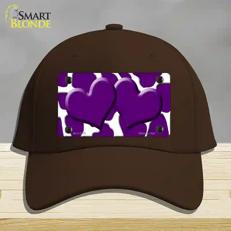 Purple White Giraffe Purple Centered Hearts Novelty License Plate Hat Cotton / Dark Brown