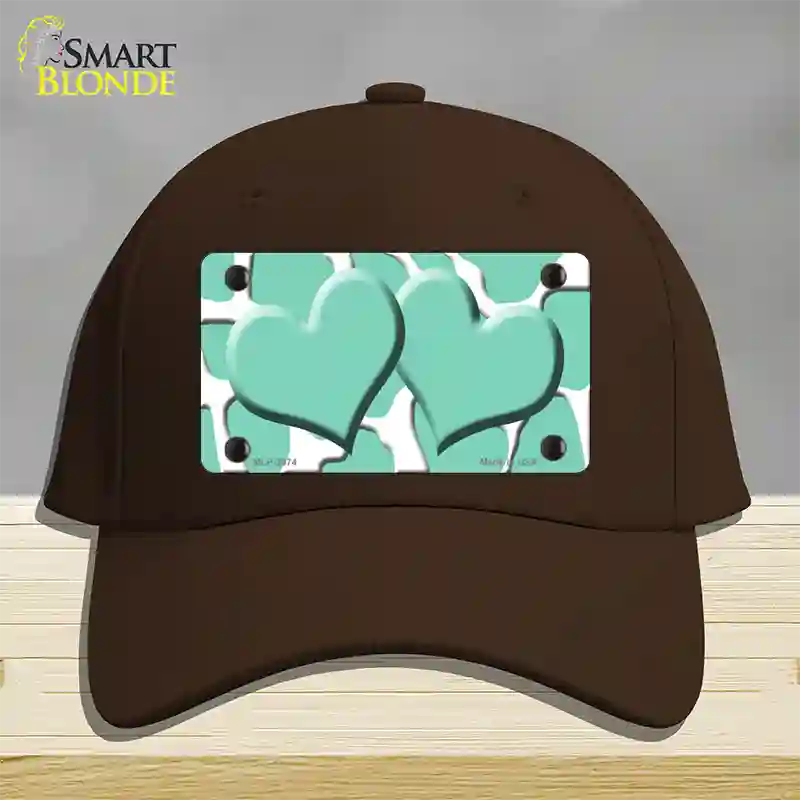 Mint White Giraffe Mint Centered Hearts Novelty License Plate Hat Cotton / Dark Brown