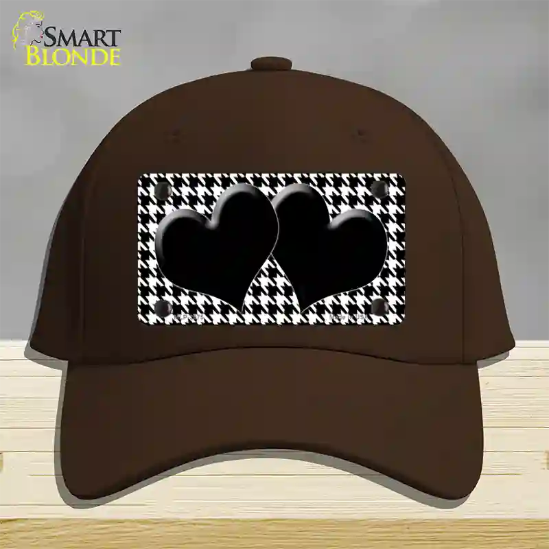 White Black Houndstooth Black Center Hearts Novelty License Plate Hat Cotton / Dark Brown