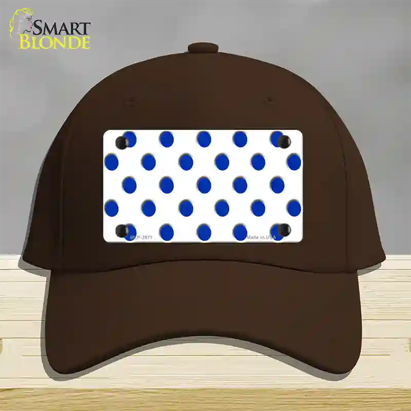 Blue White Polka Dot Novelty License Plate Hat Cotton / Dark Brown