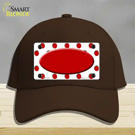 Red White Polka Dot Red Center Oval Novelty License Plate Hat Cotton / Dark Brown