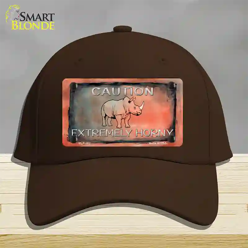 Caution Extremely Horny Novelty License Plate Hat Cotton / Dark Brown