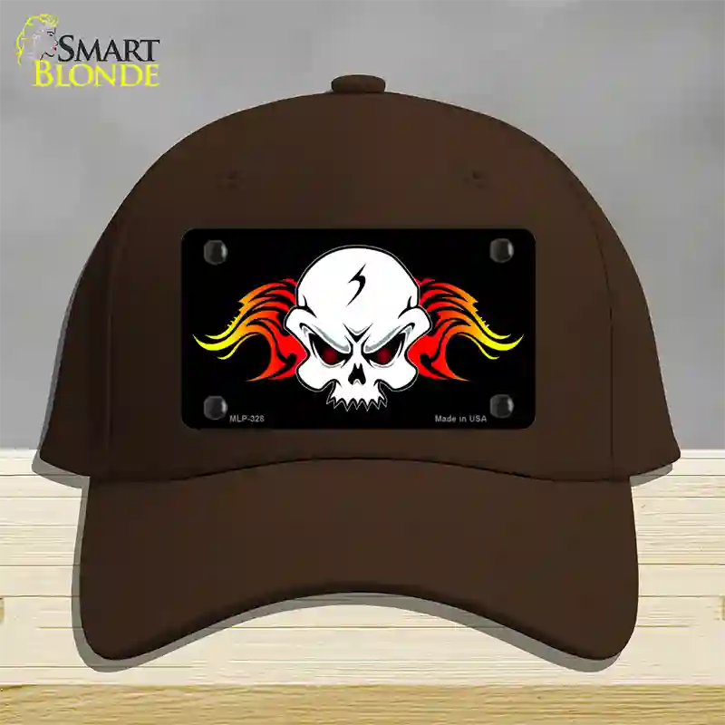 Skull Flame Novelty License Plate Hat Cotton / Dark Brown