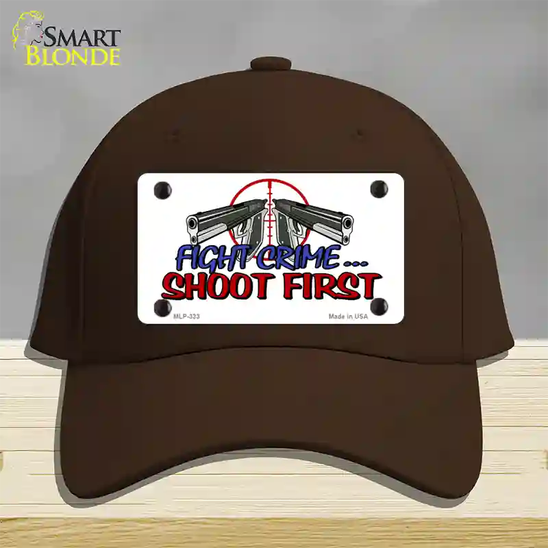 Fight Crime Shoot First Novelty License Plate Hat Cotton / Dark Brown