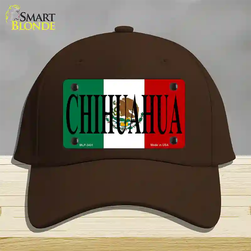 Chihuahua Mexico Flag Novelty License Plate Hat Cotton / Dark Brown