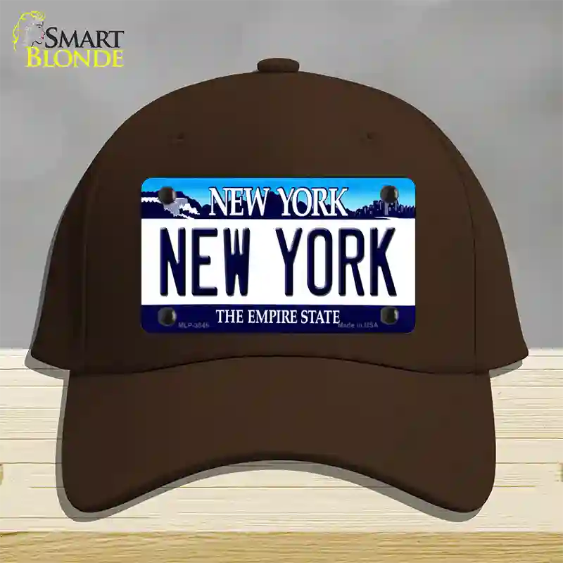 New York State Novelty License Plate Hat Cotton / Dark Brown