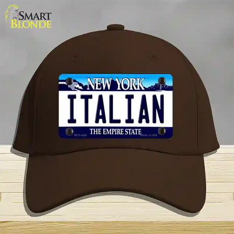 Italian New York Novelty License Plate Hat Cotton / Dark Brown