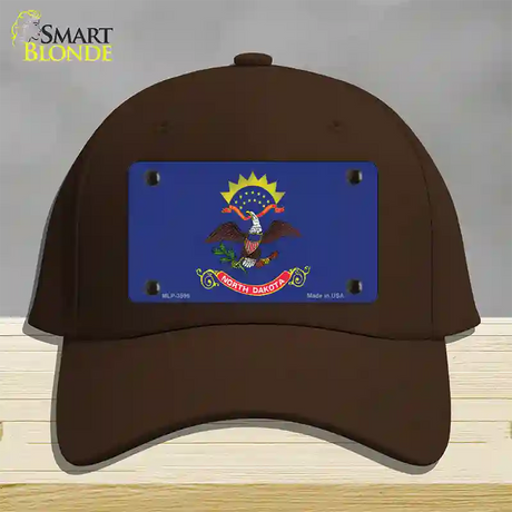 North Dakota State Flag Novelty License Plate Hat Cotton / Dark Brown