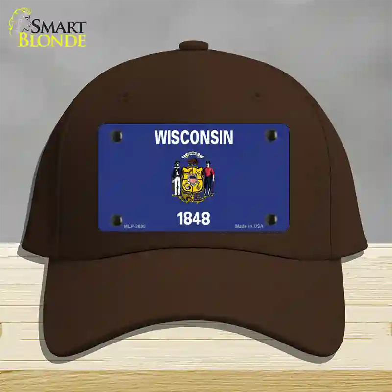 Wisconsin State Flag Novelty License Plate Hat Cotton / Dark Brown