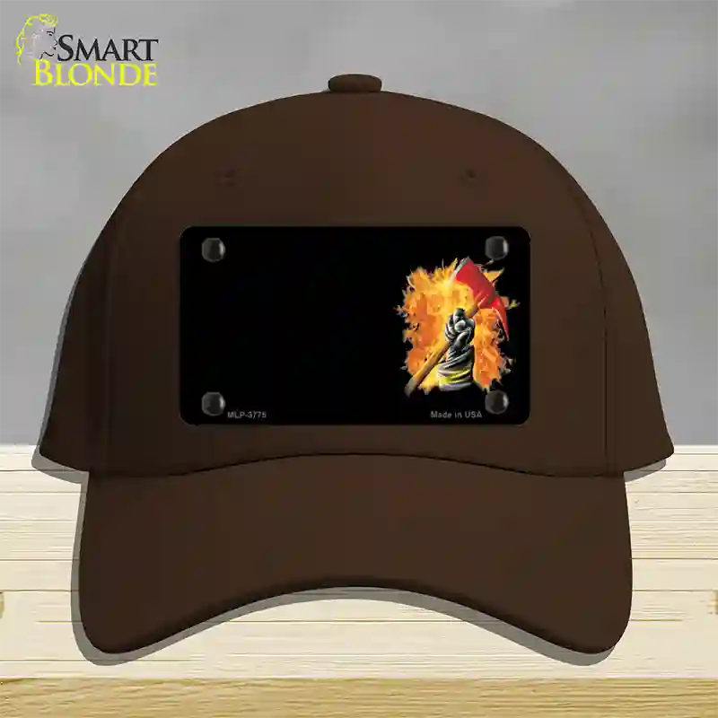 Firefighter Flaming Ax Offset Novelty License Plate Hat Cotton / Dark Brown