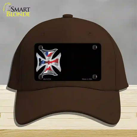 American Flag Maltese Cross Offset Novelty License Plate Hat Cotton / Dark Brown