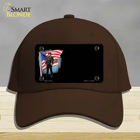 Police Officer American Flag Offset Novelty License Plate Hat Cotton / Dark Brown