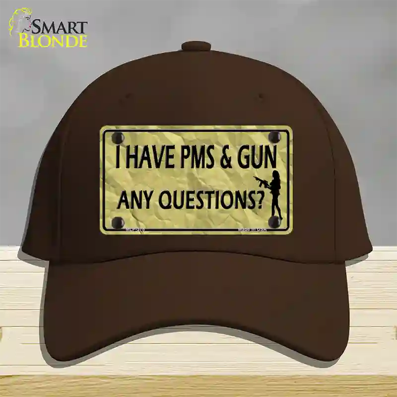 PMS And A Gun Novelty License Plate Hat Cotton / Dark Brown