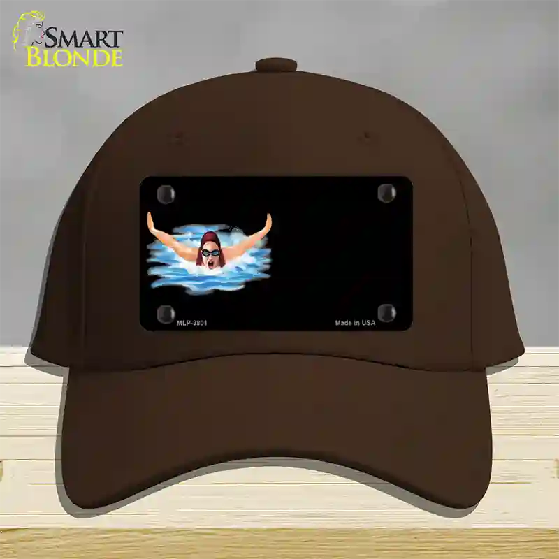 Female Swimmer Offset Novelty License Plate Hat Cotton / Dark Brown