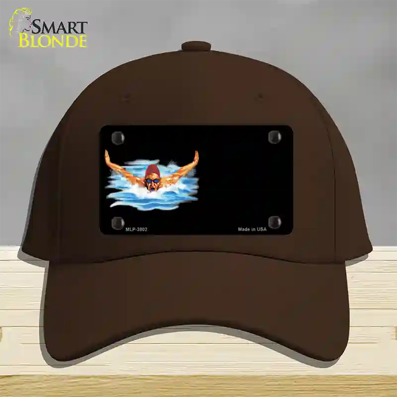 Male Swimmer Offset Novelty License Plate Hat Cotton / Dark Brown