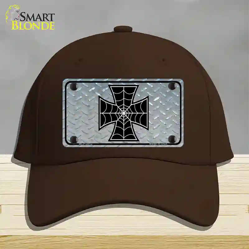 Maltese Cross Spider Web Novelty License Plate Hat Cotton / Dark Brown