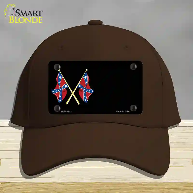 Crossed Rebel Flags Offset Novelty License Plate Hat Cotton / Dark Brown