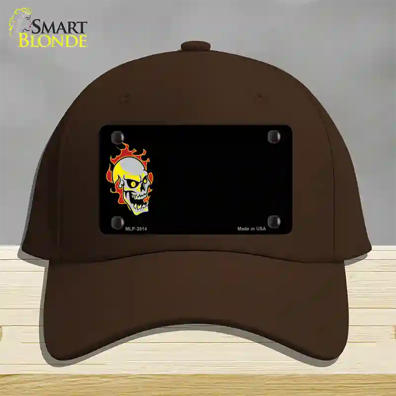 Flaming Skull Offset Novelty License Plate Hat Cotton / Dark Brown