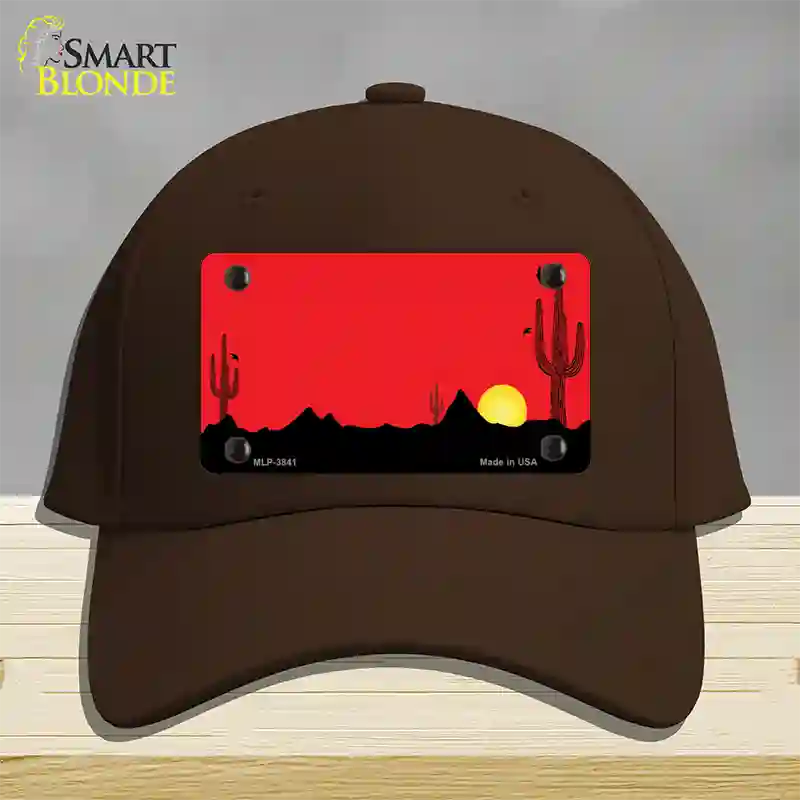 Southwest Cactus Sunrise Red Novelty License Plate Hat Cotton / Dark Brown