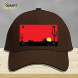 Southwest Cactus Sunrise Red Novelty License Plate Hat Cotton / Dark Brown