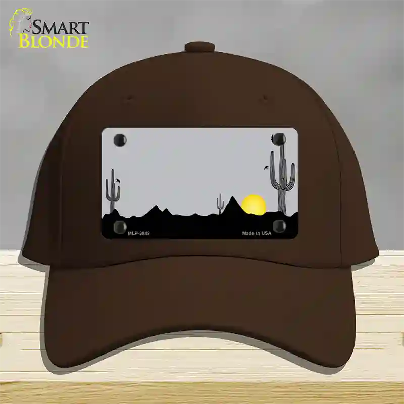 Southwest Cactus Sunrise Gray Novelty License Plate Hat Cotton / Dark Brown