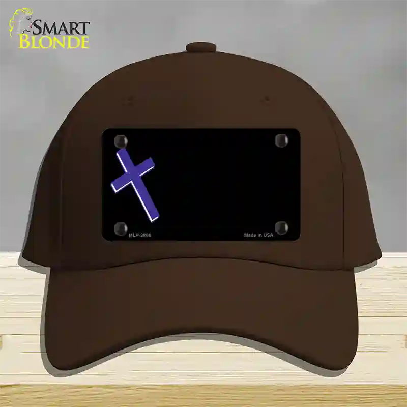 Purple Cross Offset Novelty License Plate Hat Cotton / Dark Brown