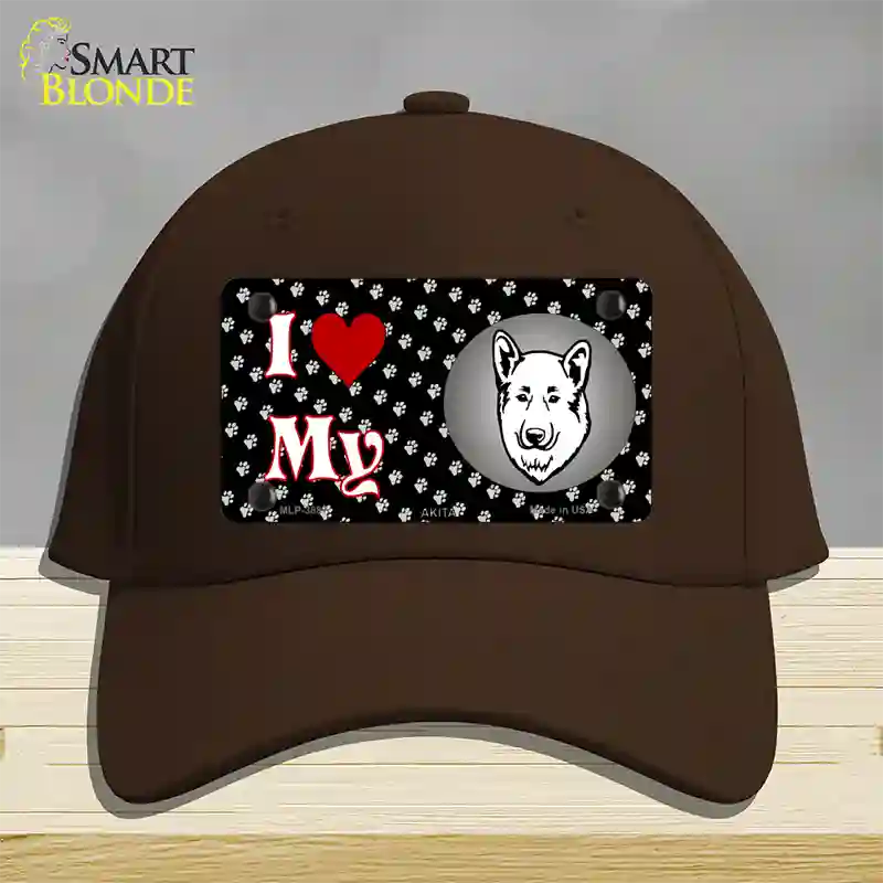 I Love My Akita Novelty License Plate Hat Cotton / Dark Brown