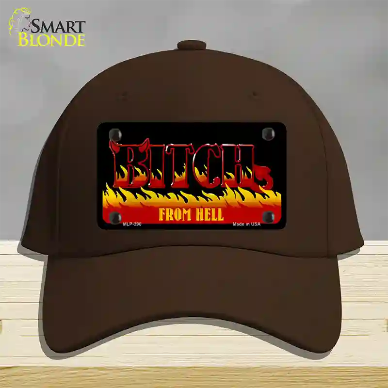 Bitch From Hell Flames Novelty License Plate Hat Cotton / Dark Brown