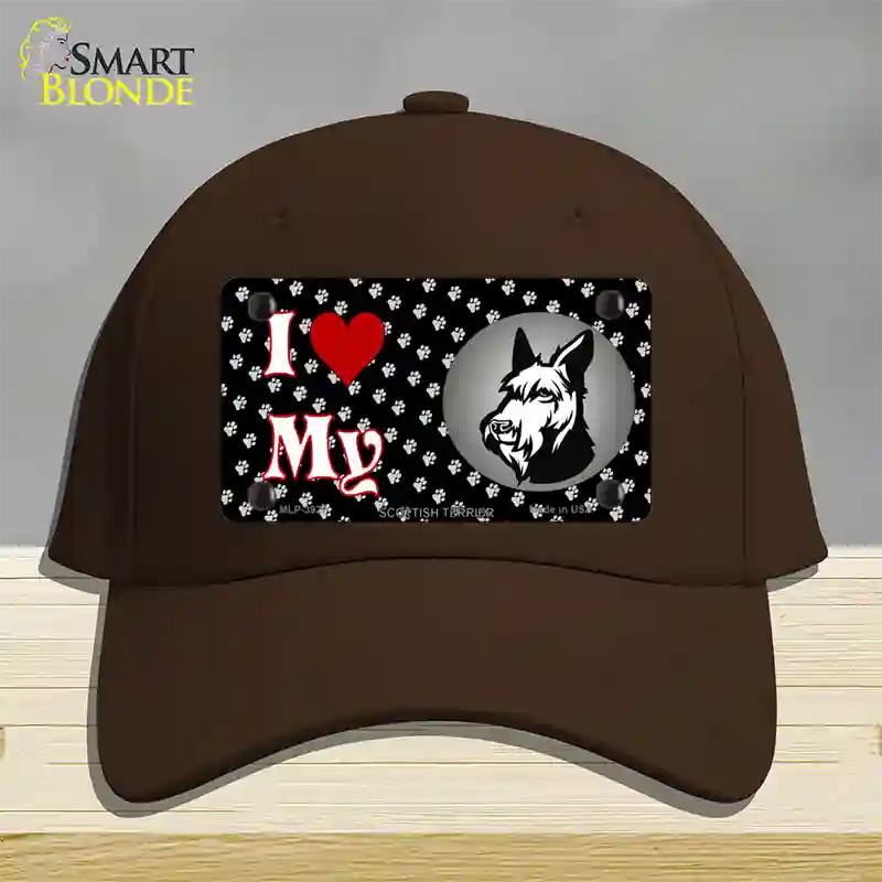 I Love My Scottish Terrier Novelty License Plate Hat Cotton / Dark Brown