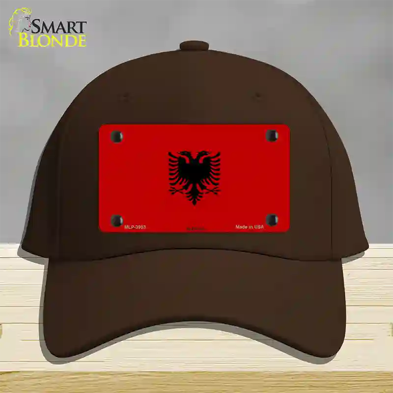 Albania Flag Novelty License Plate Hat Cotton / Dark Brown