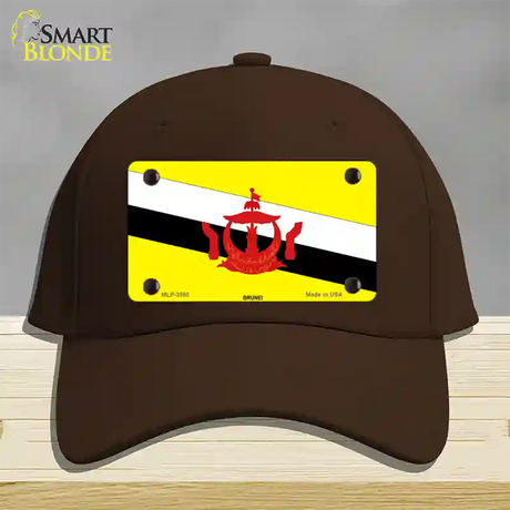 Brunei Flag Novelty License Plate Hat Cotton / Dark Brown