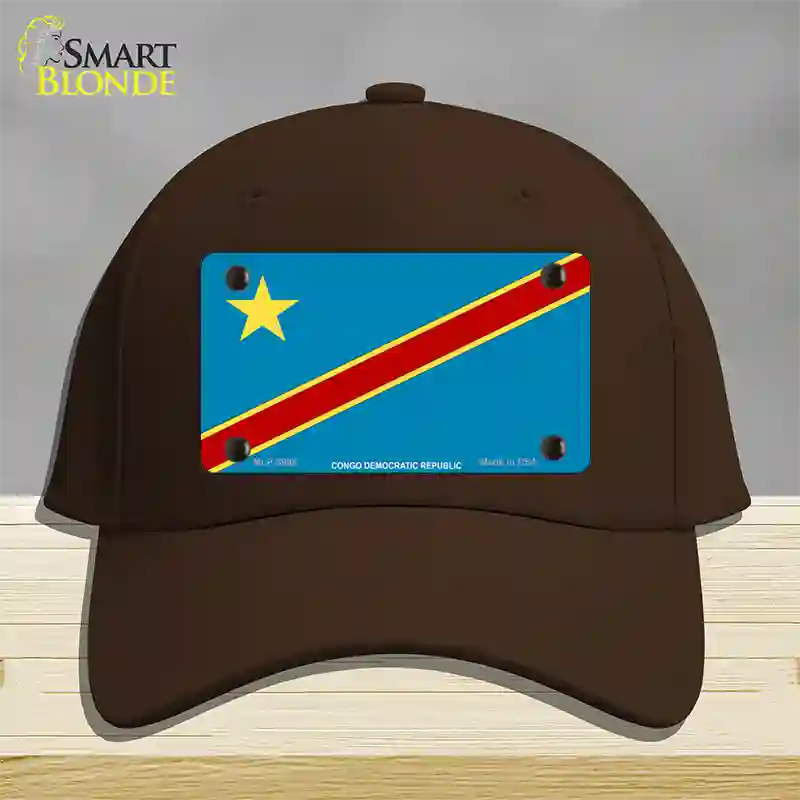 Congo Democratic Republic Flag Novelty License Plate Hat Cotton / Dark Brown