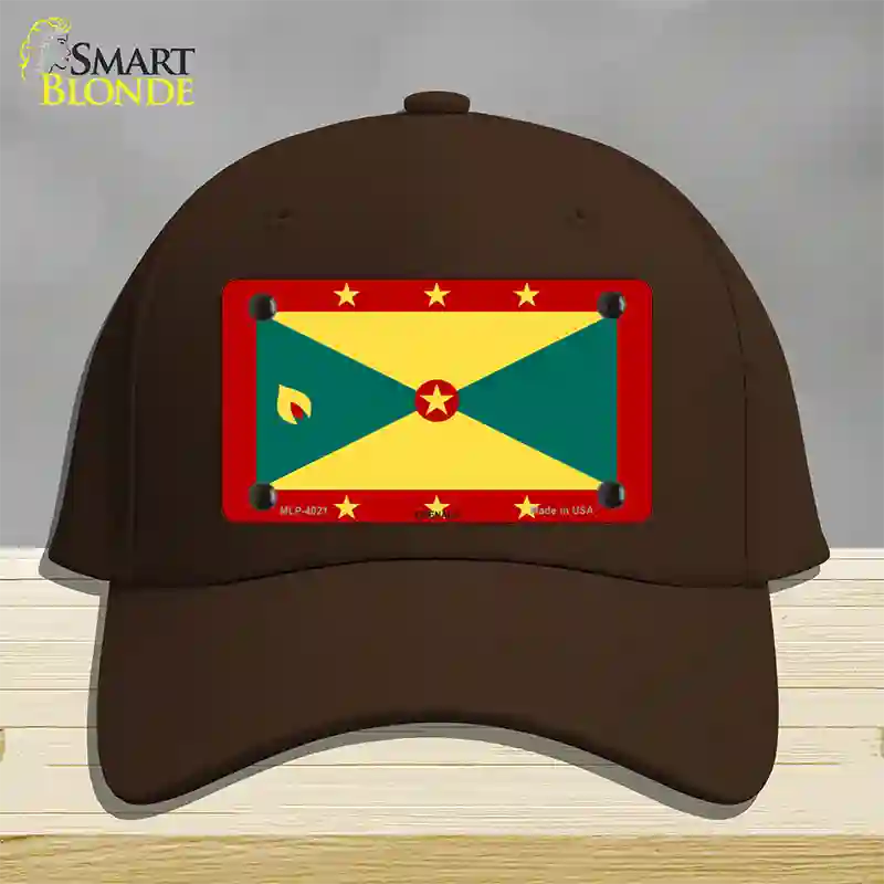 Grenada Flag Novelty License Plate Hat Cotton / Dark Brown