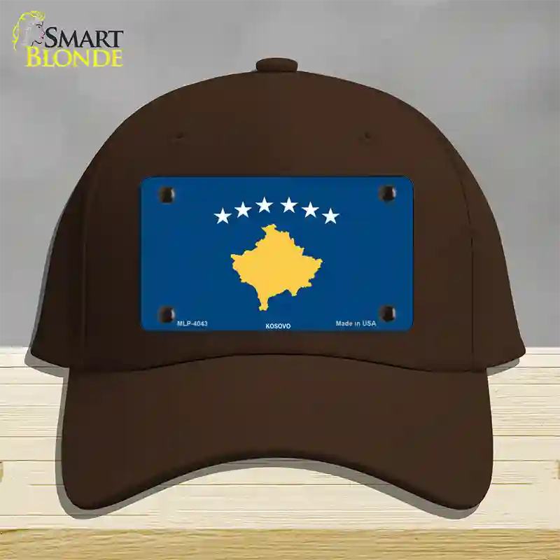 Kosovo Flag Novelty License Plate Hat Cotton / Dark Brown