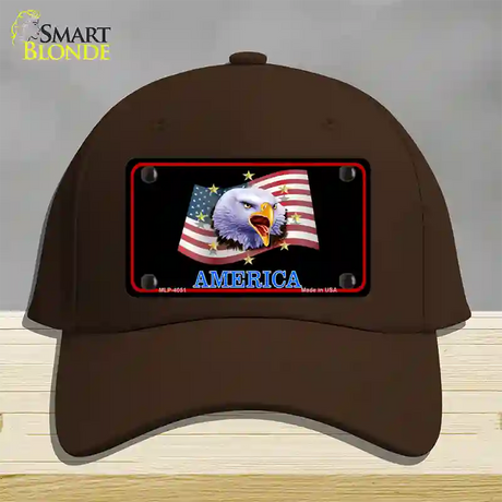 Waving Flag Bald Eagle Black Novelty License Plate Hat Cotton / Dark Brown