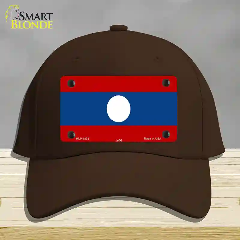 Laos Flag Novelty License Plate Hat Cotton / Dark Brown