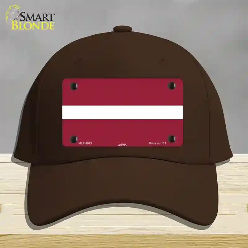 Latvia Flag Novelty License Plate Hat Cotton / Dark Brown