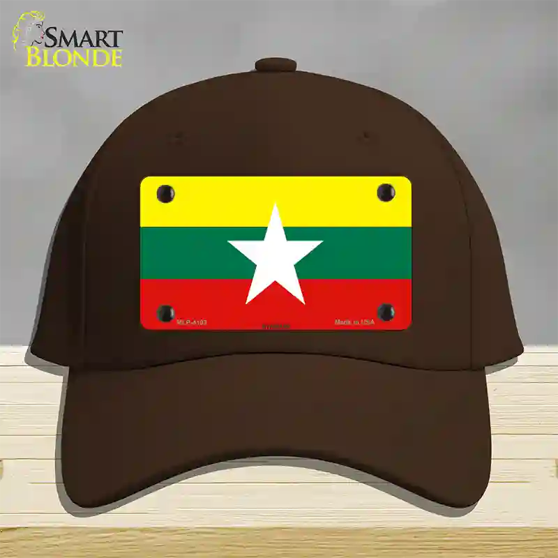 Myanmar Flag Novelty License Plate Hat Cotton / Dark Brown