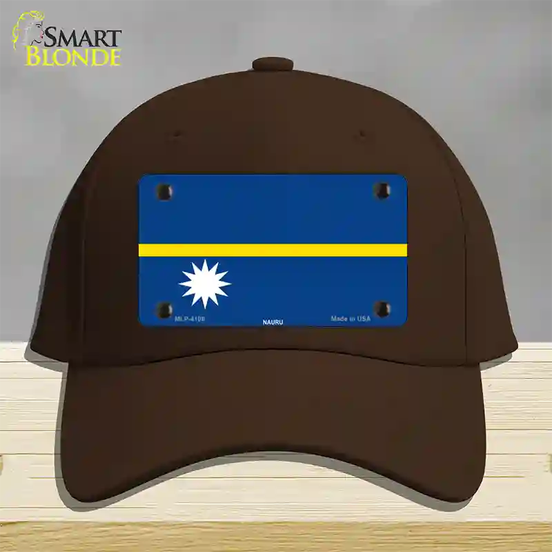 Nauru Flag Novelty License Plate Hat Cotton / Dark Brown