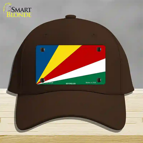 Seychelles Flag Novelty License Plate Hat Cotton / Dark Brown