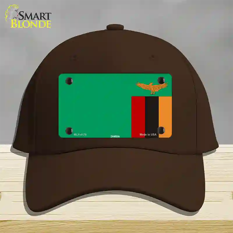 Zambia Flag Novelty License Plate Hat Cotton / Dark Brown