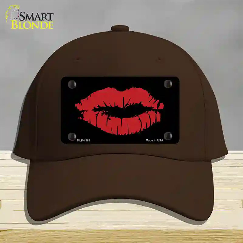 Full Red Lips Novelty License Plate Hat Cotton / Dark Brown