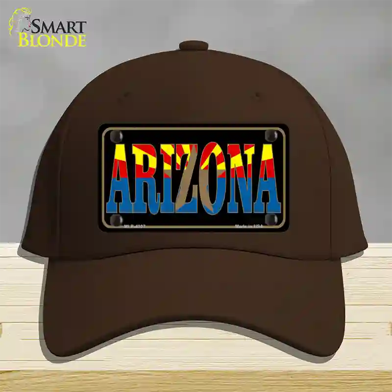 Arizona Inlayed State Flag Novelty License Plate Hat Cotton / Dark Brown